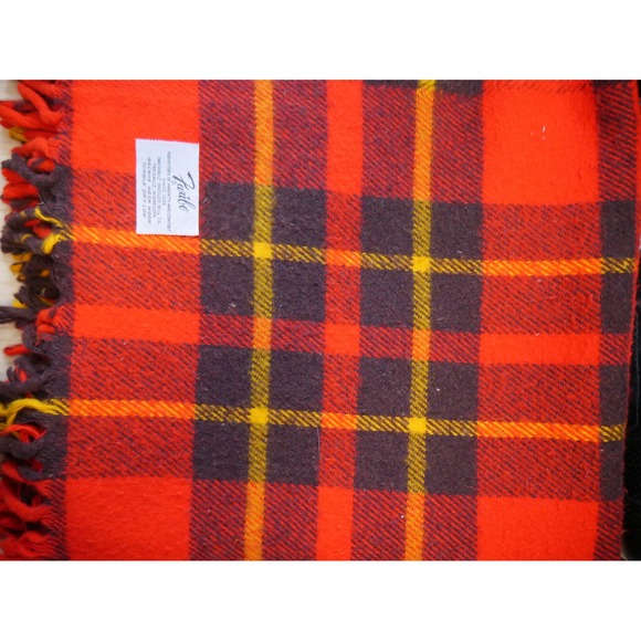 Faribo Red Plaid Blanket Fringe Faribault Woolen Mill 46x46 - Picture 5 of 6